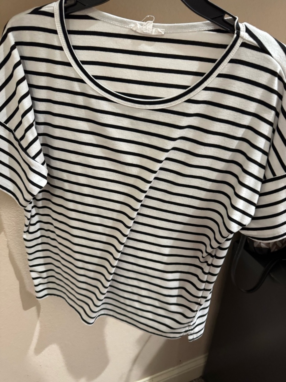 Striped Scoop Neck Short Sleeve Top - Black/White